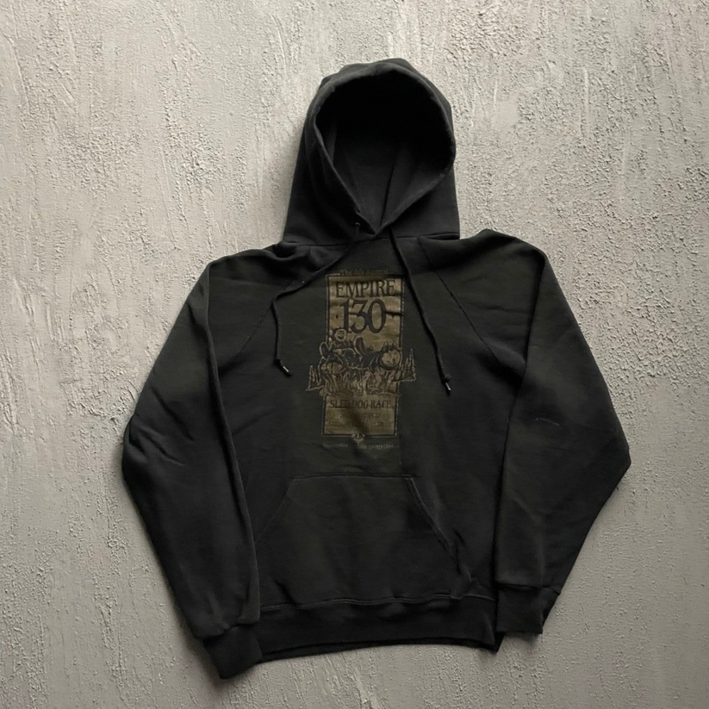 Vintage Sled Dog Race Graphic Hoodie Mens X-Large Black 90s Lee